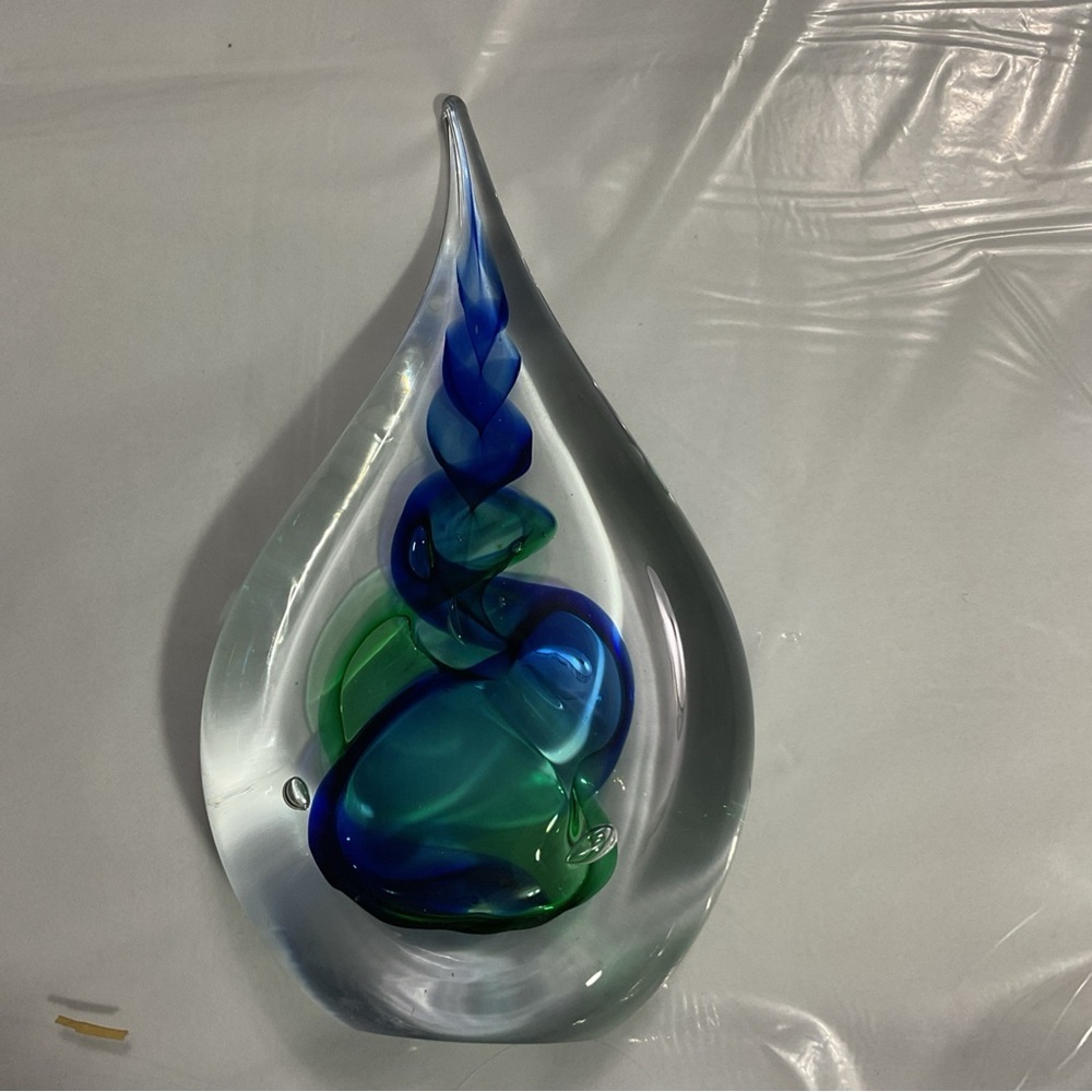 Adam Jablonski Vintage Teardrop Polish Art Glass Blue Green Hand Blown Signed - Picture 3 of 4